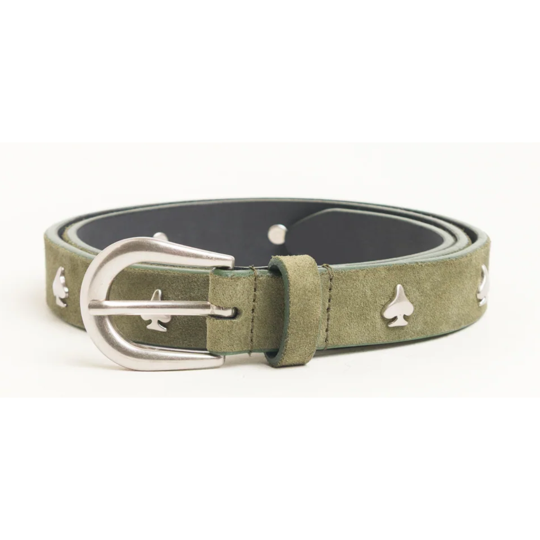 STUSSY BELT 'SPADE EMBLEM OLIVE SUEDE'
