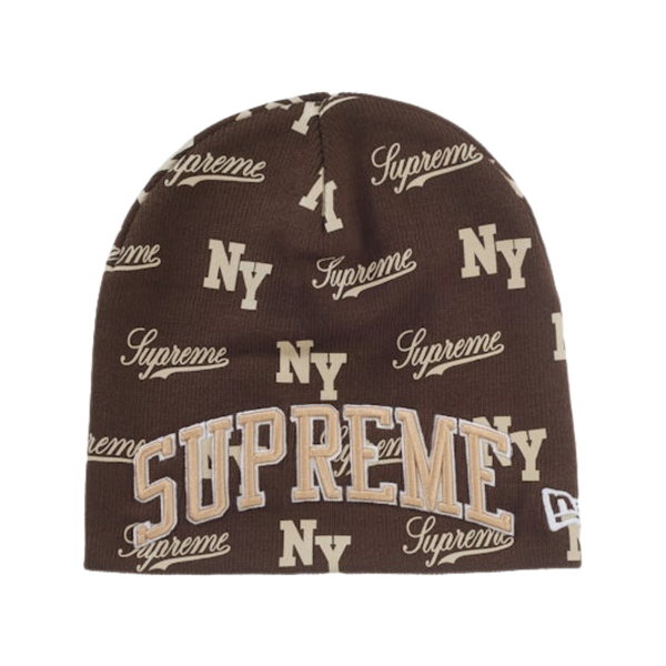 SUPREME BEANIE 'NEW ERA MONOGRAM BROWN'