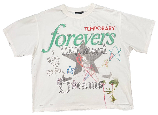 Temporary Forevers Unpleasant Dreams white graphic tee — front view