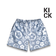 BRAVEST STUDIOS SHORT 'GREY BLUE FLOWER LOGOS'