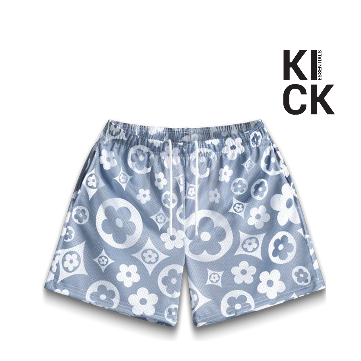 BRAVEST STUDIOS SHORT 'GREY BLUE FLOWER LOGOS'