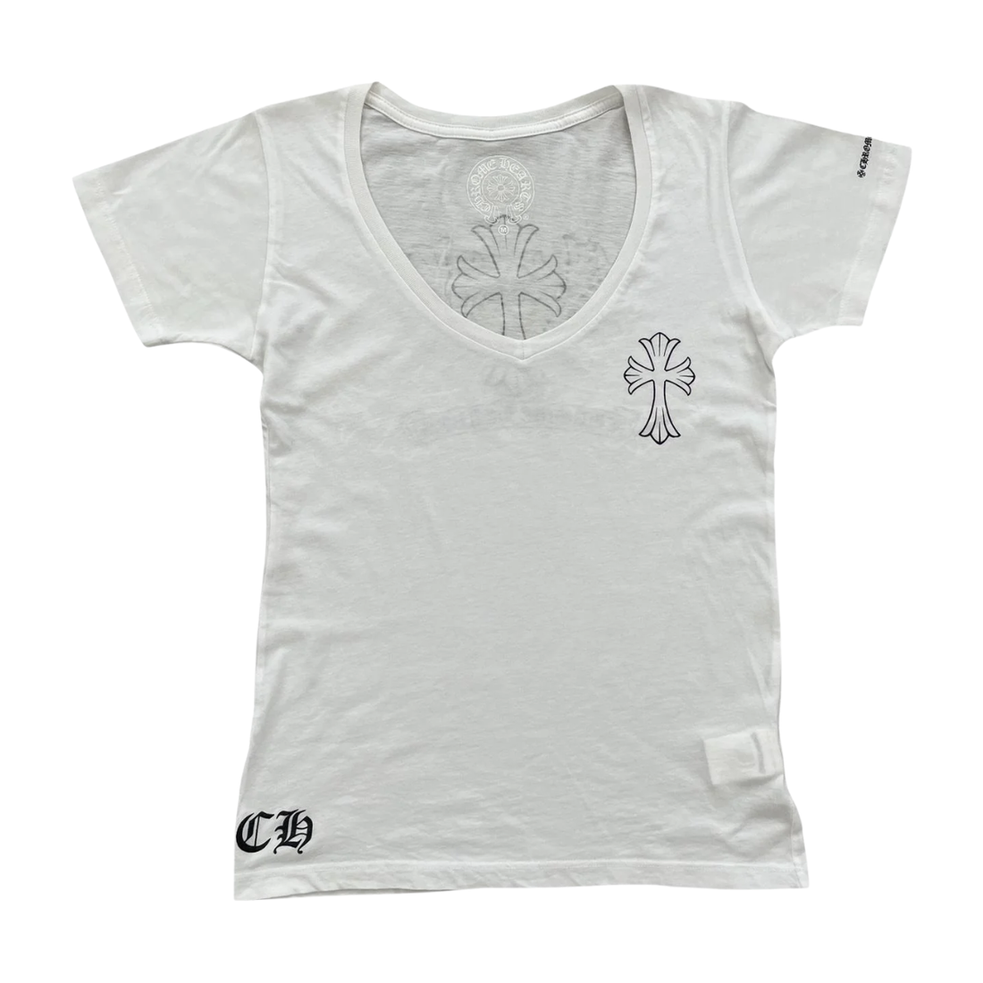 CHROME HEARTS V-NECK TEE 'DOUBLE CROSS WHITE (LIGHTLY USED)'