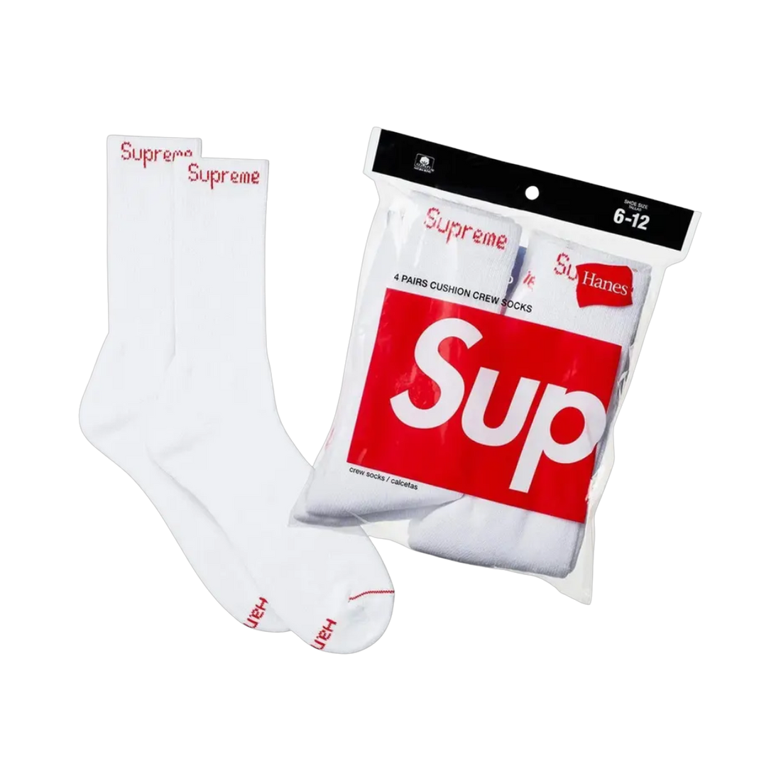 SUPREME SOCKS 'HANES WHITE 4PACK'