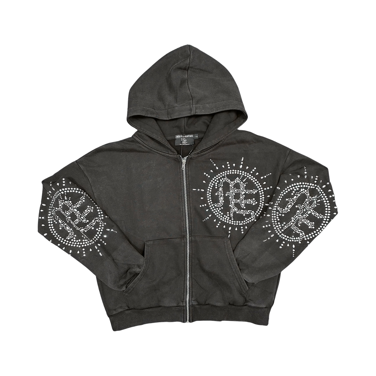 MIXED EMOTIONS HOODIE 'ECLIPSE GREY ACID RHINESTONE'