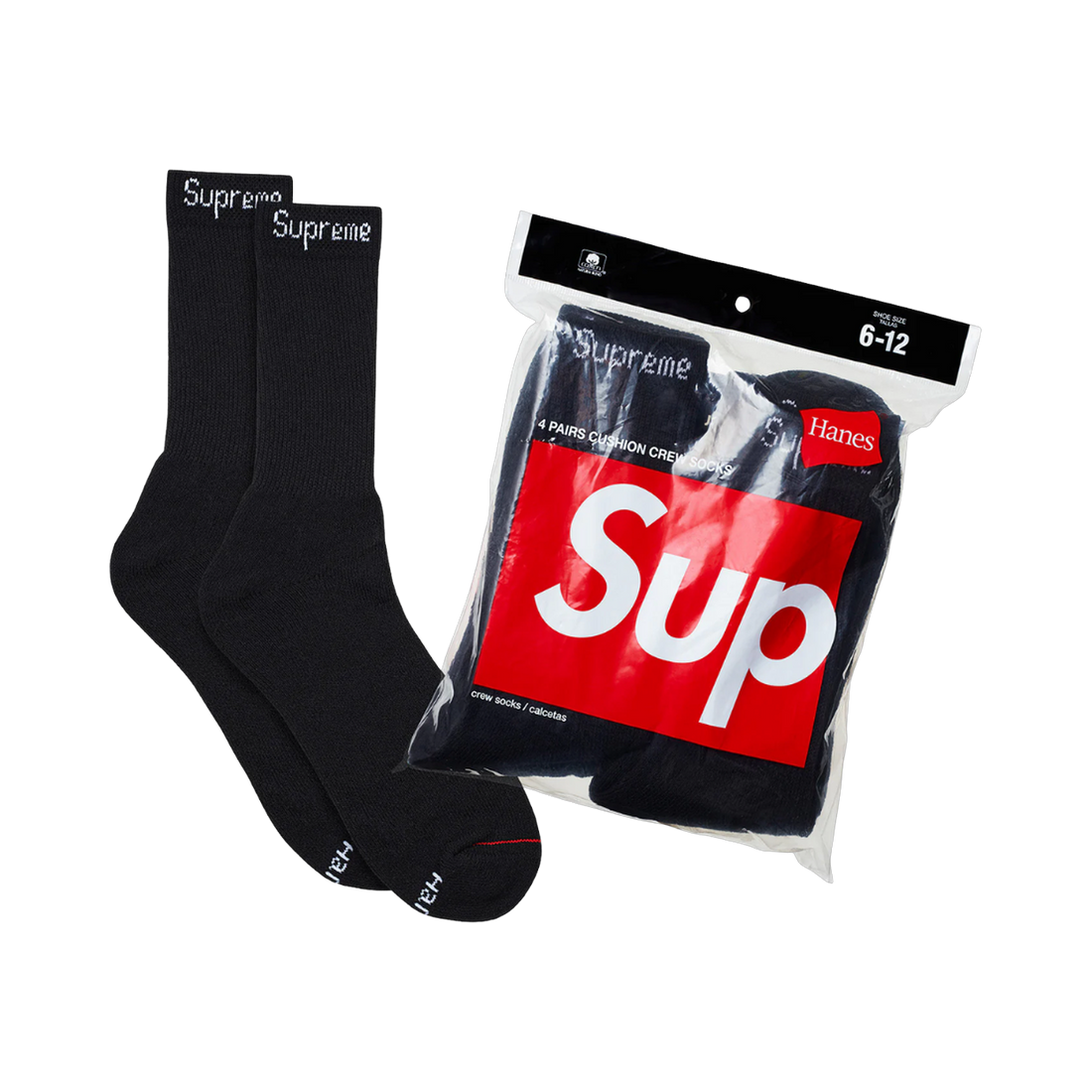 SUPREME SOCKS 'HANES BLACK 4PACK'