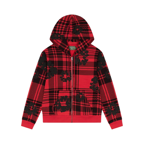 DENIM TEARS HOODIE 'ZIP-UP PLAID RED'