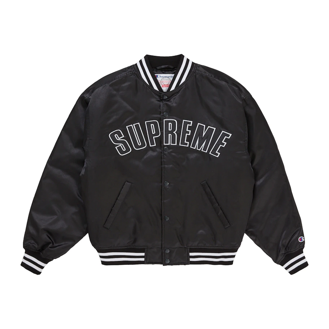 SUPREME JACKET 'CHAMPION SATIN VARSITY BLACK'