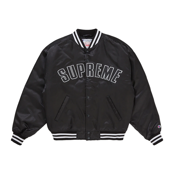 SUPREME JACKET 'CHAMPION SATIN VARSITY BLACK'