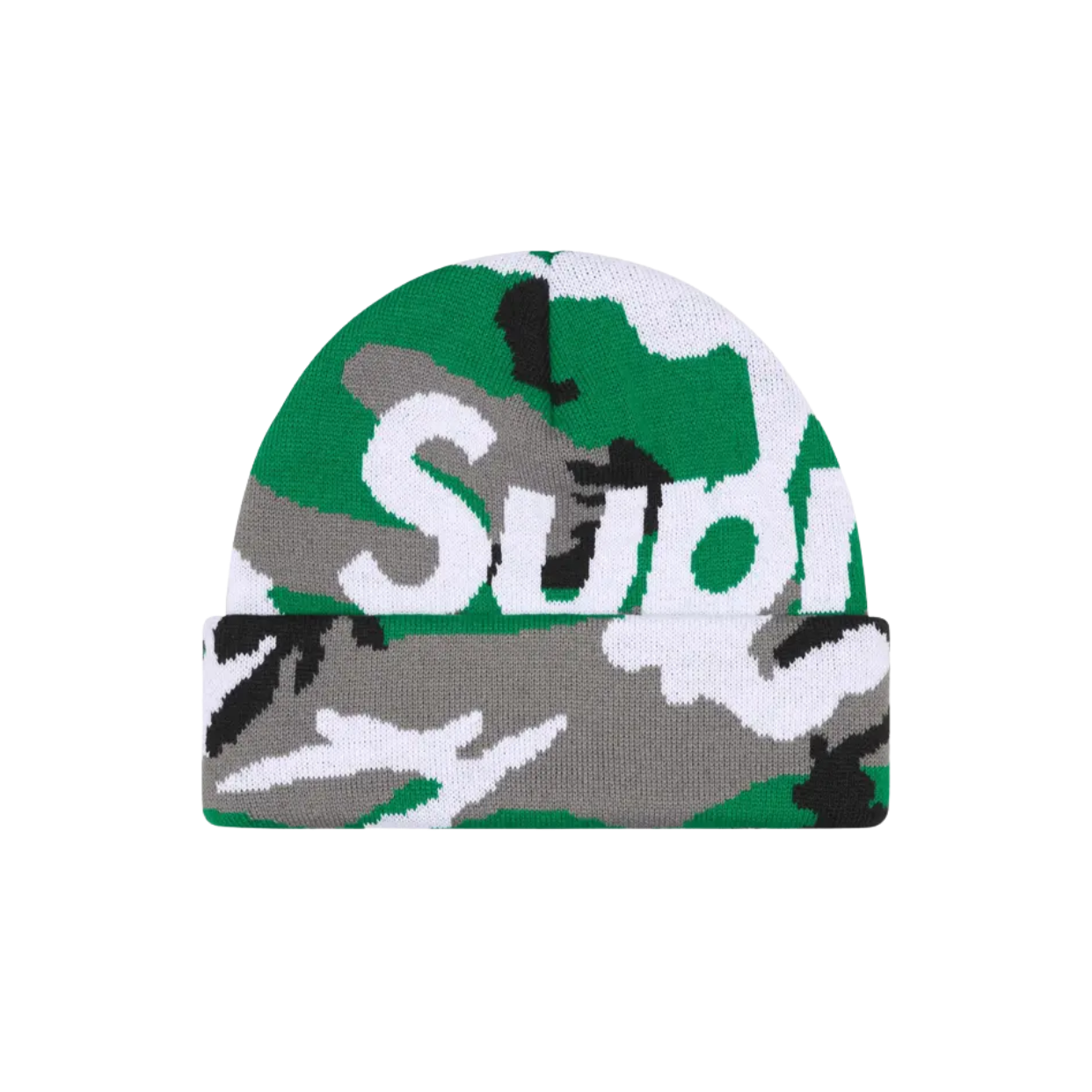 SUPREME BEANIE 'BIG LOGO GREEN CAMO'