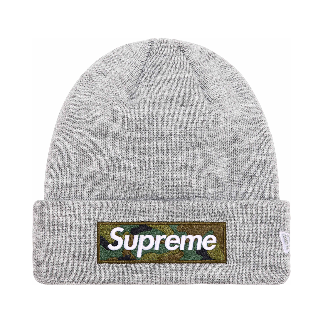 SUPREME BEANIE 'NEW ERA CAMO BOX LOGO HEATHER GREY'