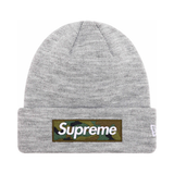 SUPREME BEANIE 'NEW ERA CAMO BOX LOGO HEATHER GREY'
