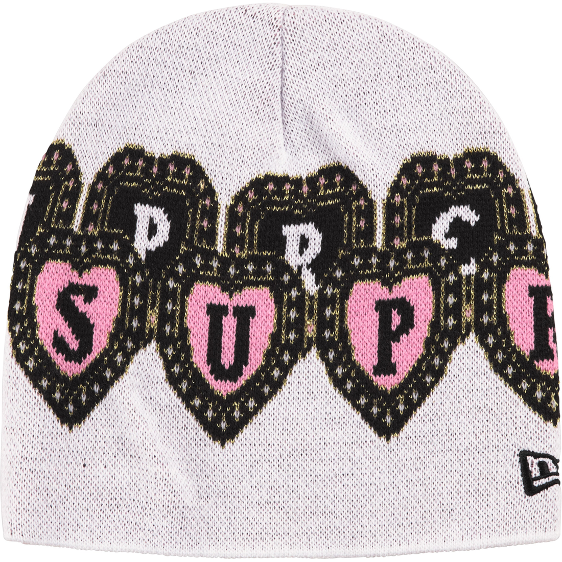 SUPREME BEANIE 'NEW ERA HEARTS WHITE'