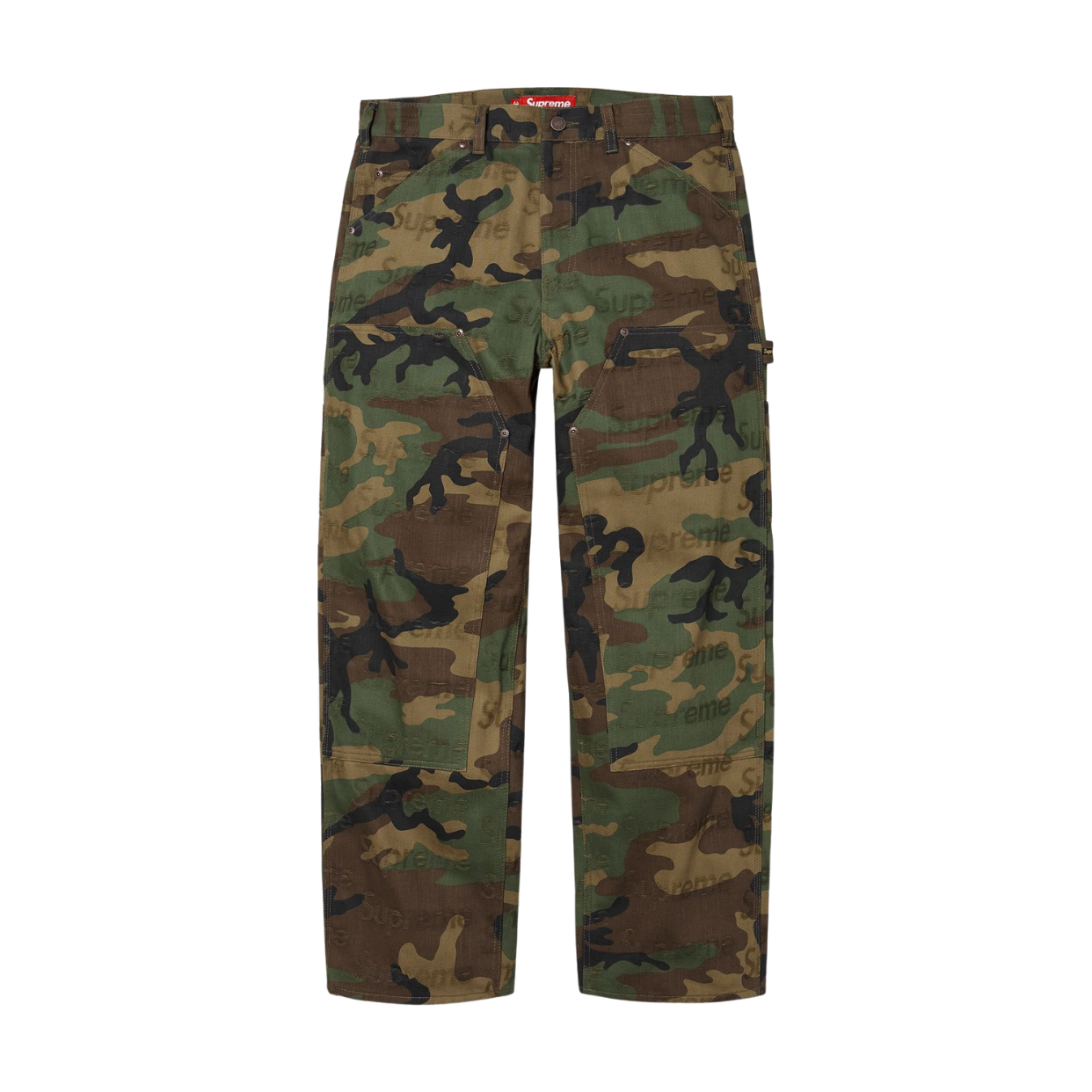 SUPREME JEANS 'JACQUARD LOGOS DOUBLE KNEE WOODLAND CAMO'