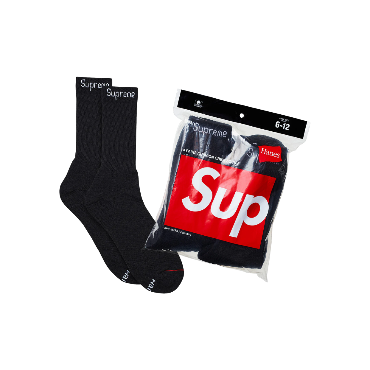 SUPREME SOCKS 'HANES BLACK 4PACK'