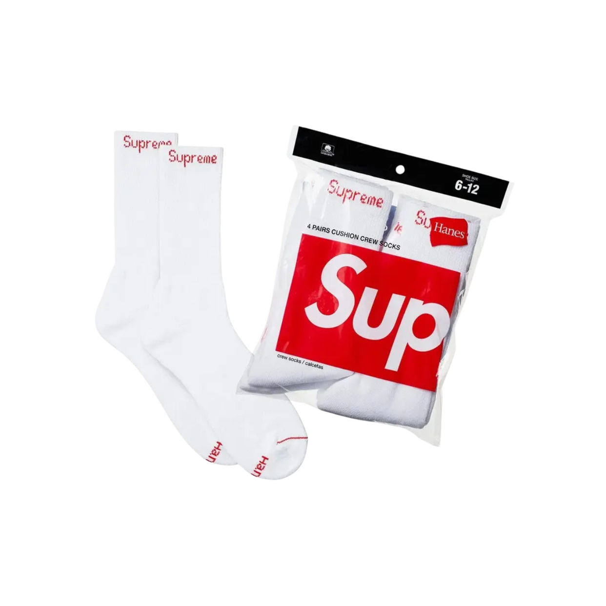 SUPREME SOCKS 'HANES WHITE 4PACK'