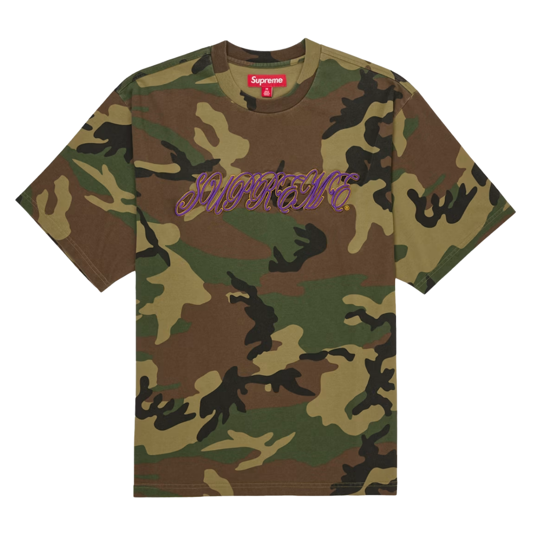 SUPREME TEE 'RAISED SCRIPT WOODLAND CAMO'