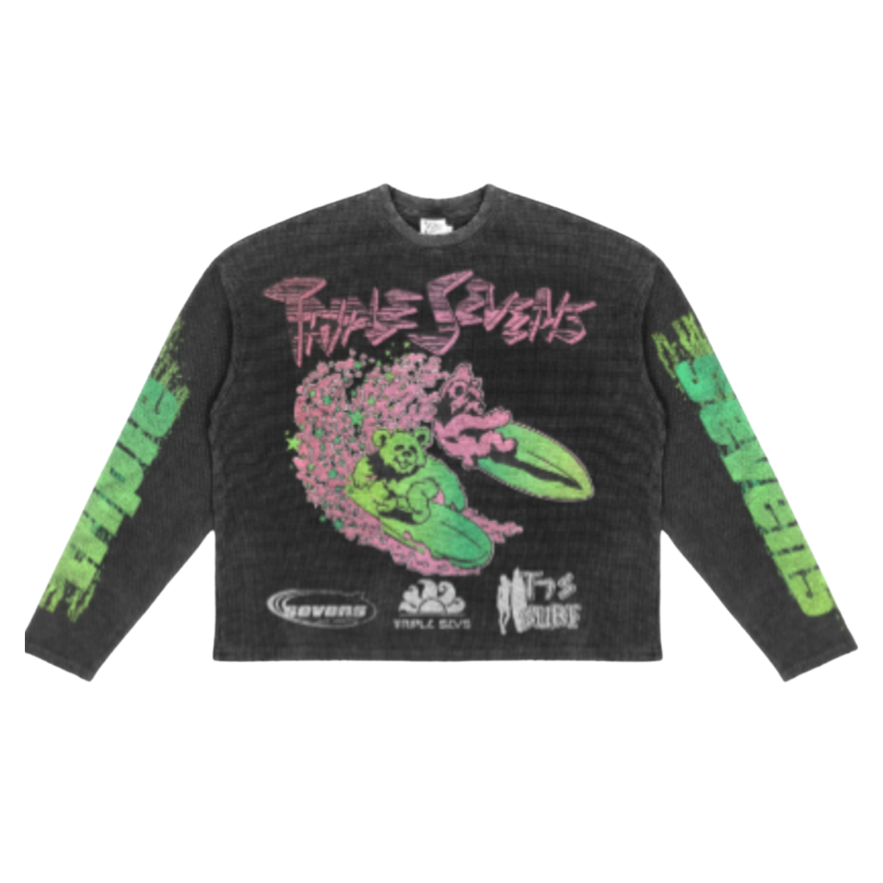 TRIPLE SEVEN LONGSLEEVE 'WAFFLE KNIT BLACK GREEN'