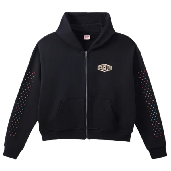 AZVA ZIP HOODIE 'CRYSTAL CACTUS VINTAGE BLACK'