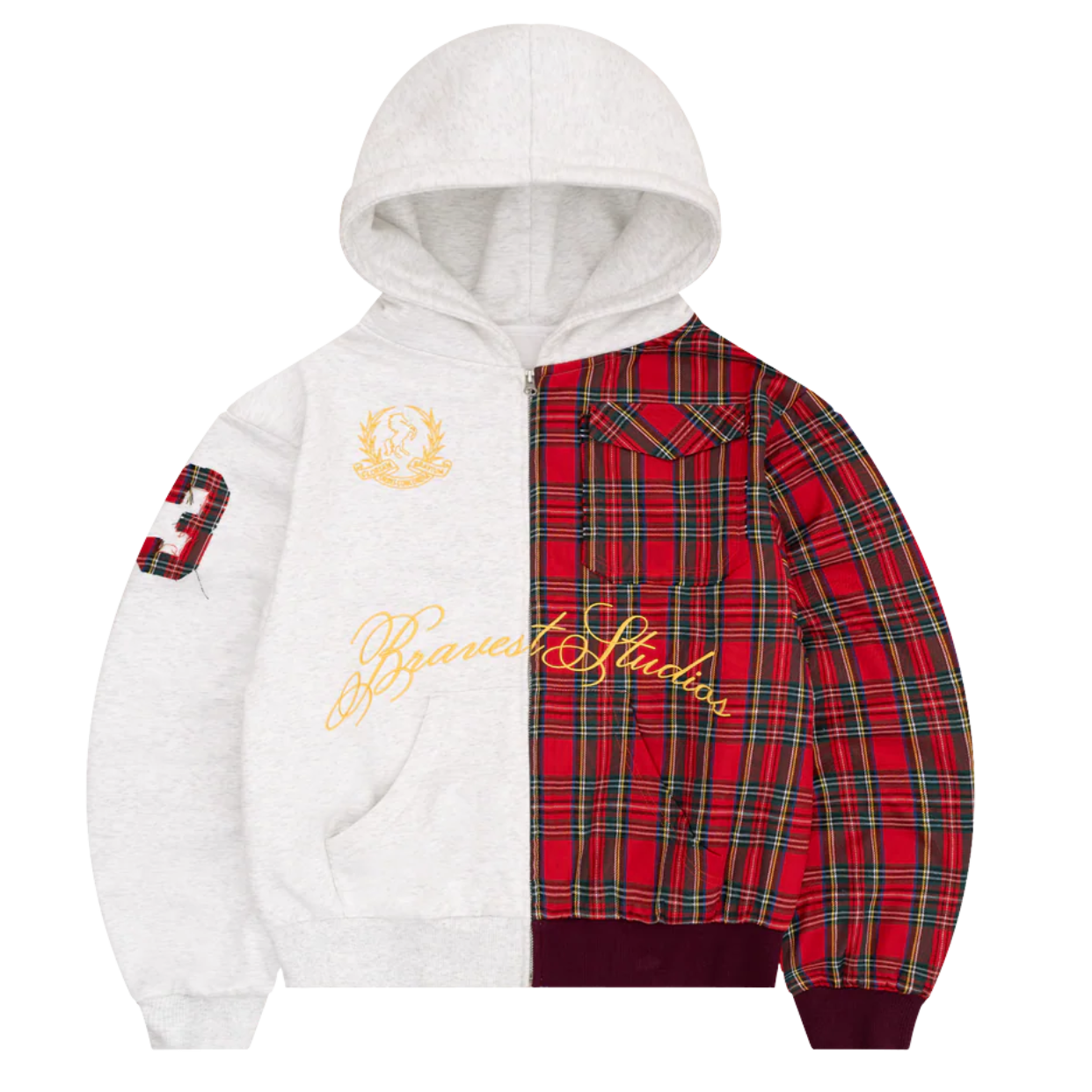 BRAVEST STUDIOS ZIP-UP 'HALF PLAID GREY'