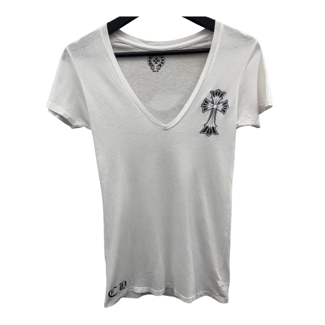 CHROME HEARTS V-NECK TEE 'DOUBLE CROSS WHITE (LIGHTLY USED)'