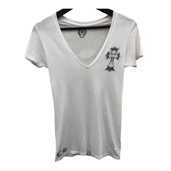 CHROME HEARTS V-NECK TEE 'DOUBLE CROSS WHITE (LIGHTLY USED)'