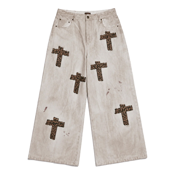 Bottega Desires Holy Grail Dirty White denim pants, full front view.