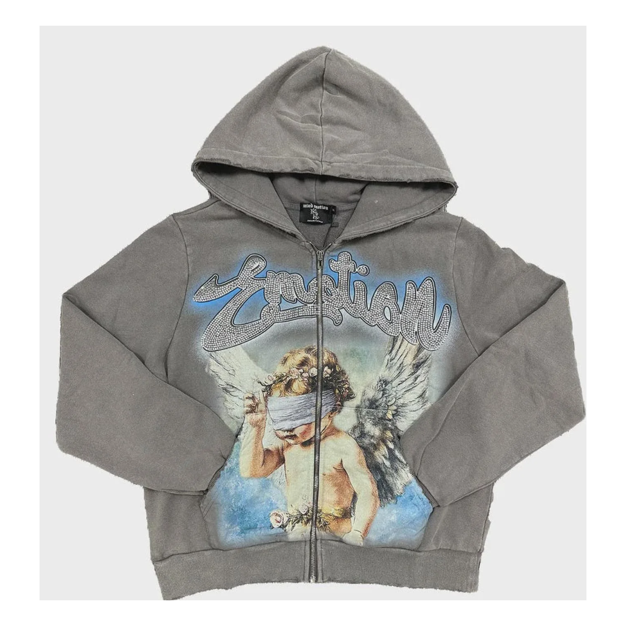 MIXED EMOTIONS HOODIE 'GREY RHINESTONE'