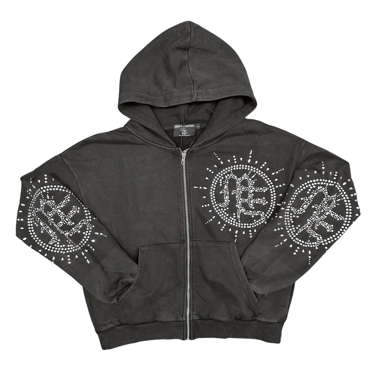 MIXED EMOTIONS HOODIE 'ECLIPSE GREY ACID RHINESTONE'