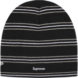 Supreme New Era Stripe Beanie in Black, back view