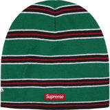 Supreme New Era Stripe Beanie in Green, back view