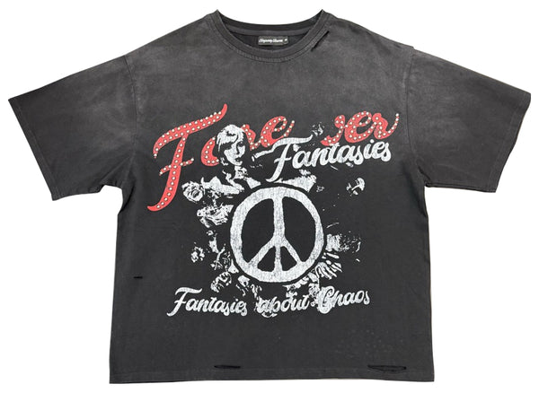 Temporary Forevers Fantasies washed black studded graphic tee — front view