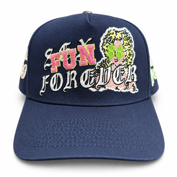 Temporary Forevers Fun Forever hat in navy, front studio view