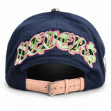 Temporary Forevers Fun Forever hat in navy, rear studio view with pink strap